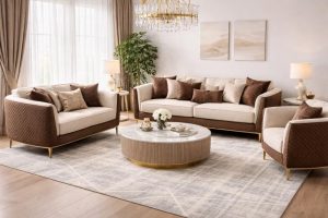Zurih Luxury Velvet Sofa Set Brown and Beige