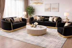 Arizona Velvet Modern Luxury Sofa Set Black Gold